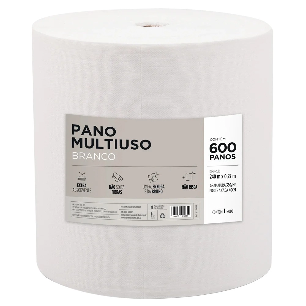 Pano De Limpeza Multiuso Bettanin 600 Panos Rolo 240 Metros - Branco