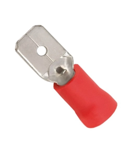 Terminal Pre Isolado Macho 6,3mm 0,50-1,50 Mm² Vermelho 100 peças