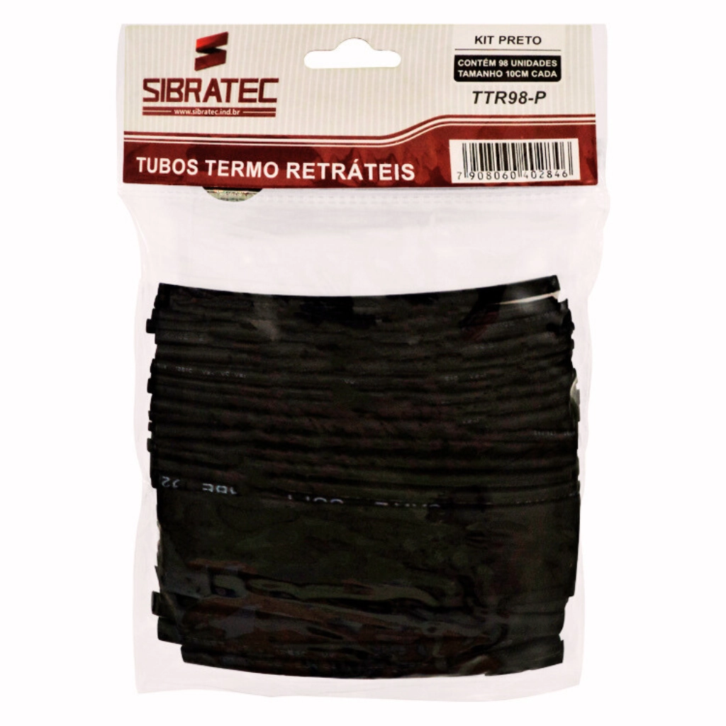 Kit Tubos Termo Retrátil Com 98 Unidades Preto