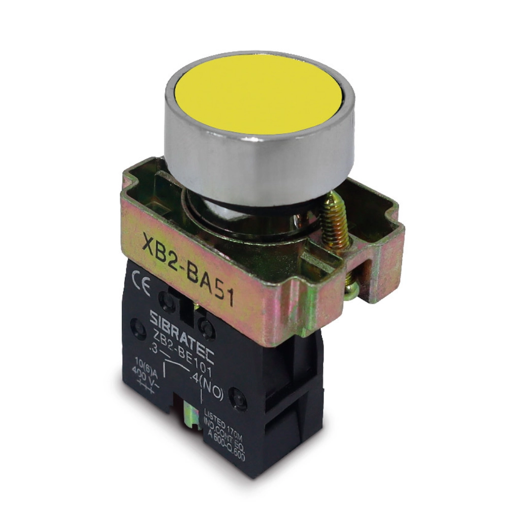 Botão De Impulso Metálico | Ampb6y Ou Xb2-ba51 | Amarelo | 1na