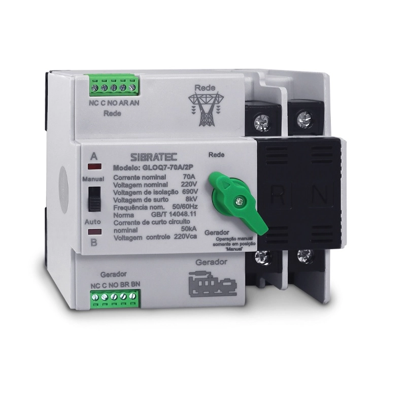 Chave Transferência Automática Com Carga 2 Polos 70a GLOQ7-70/2P