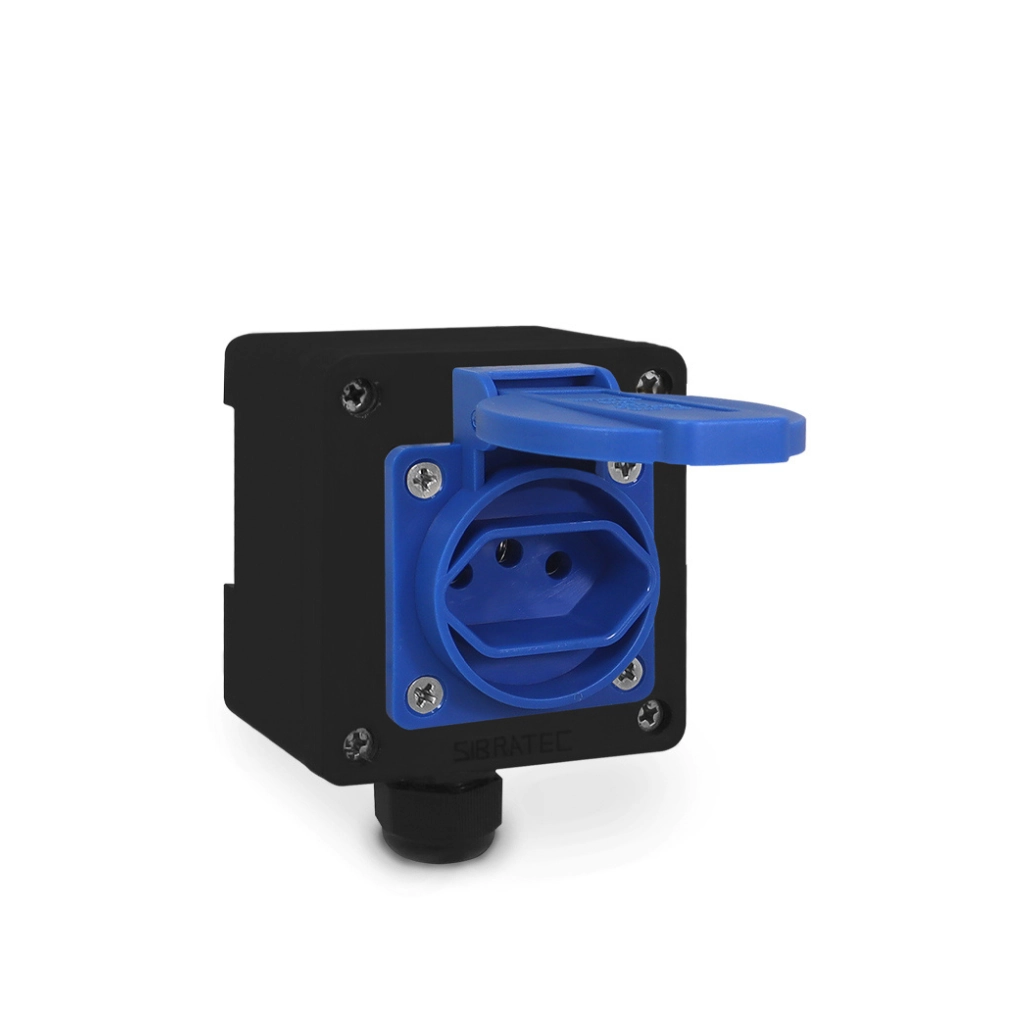 Tomada + Caixa Preta Padrão Brasileiro 2p+t 20a Azul
