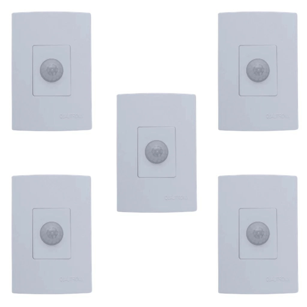 Kit Sensor De Presença | Embutir Sem Chave | Lente 180º | 6 Funções | Qi2mb 5 Pçs