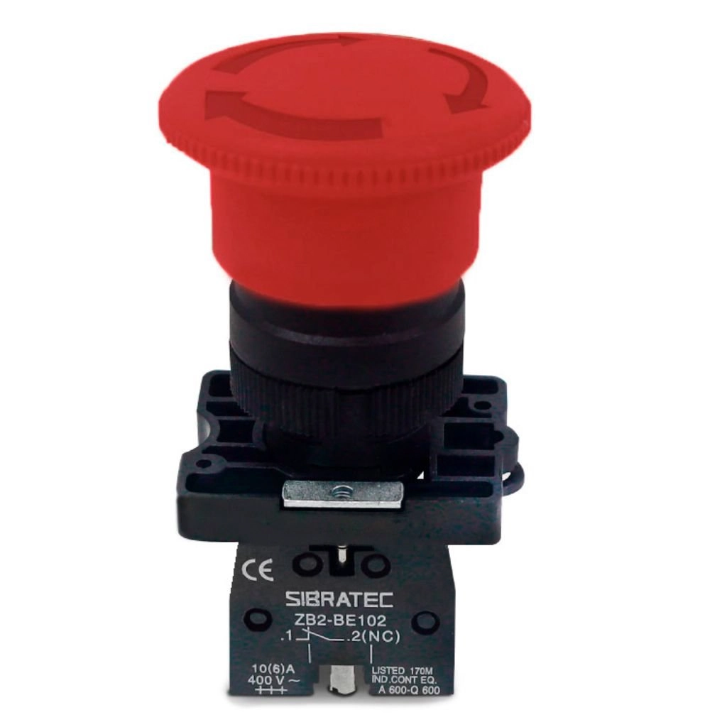 Botão De Emergência | Plástico | Es-544 | Vermelho | Trava Gira P/ Destravar | 2nf