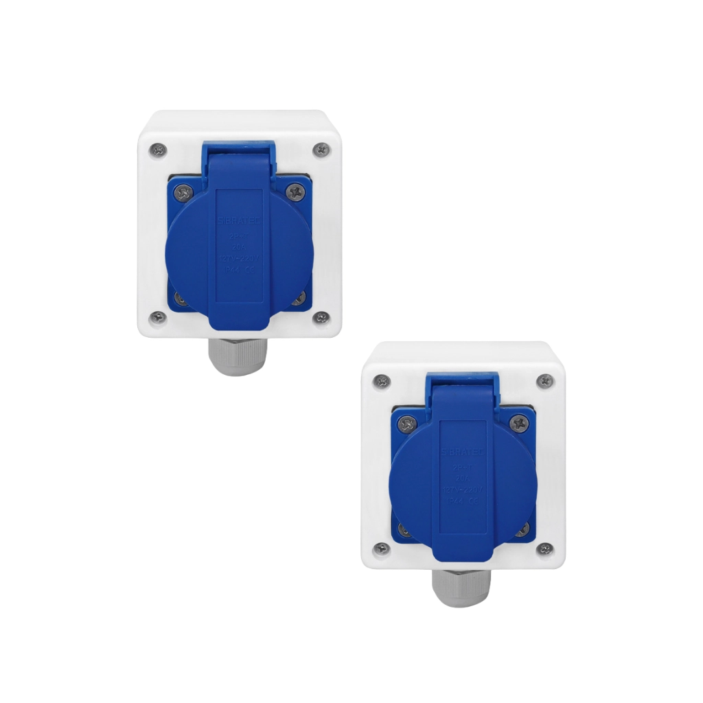 Kit Tomada + Caixa Branca Padrão Brasileiro 2p+t 20a Azul 2 Peças