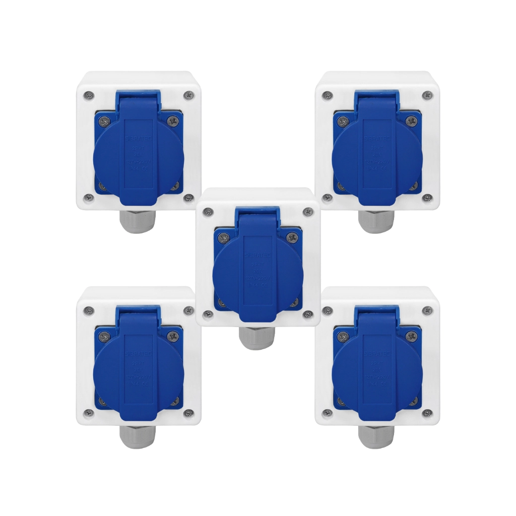 Kit Tomada + Caixa Branca Padrão Brasileiro 2p+t 20a Azul 5 Peças
