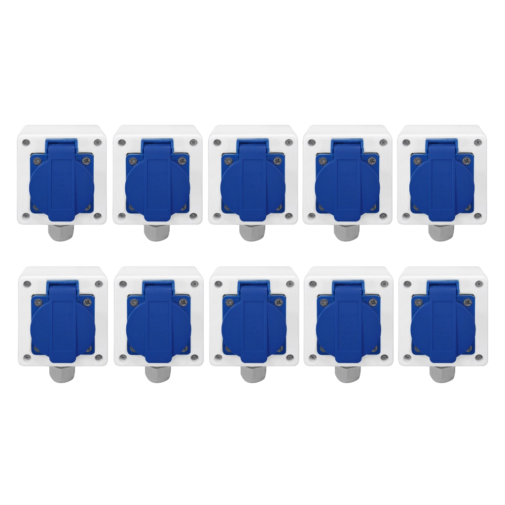 Kit Tomada + Caixa Branca Padrão Brasileiro 2p+t 20a Azul 10 Peças