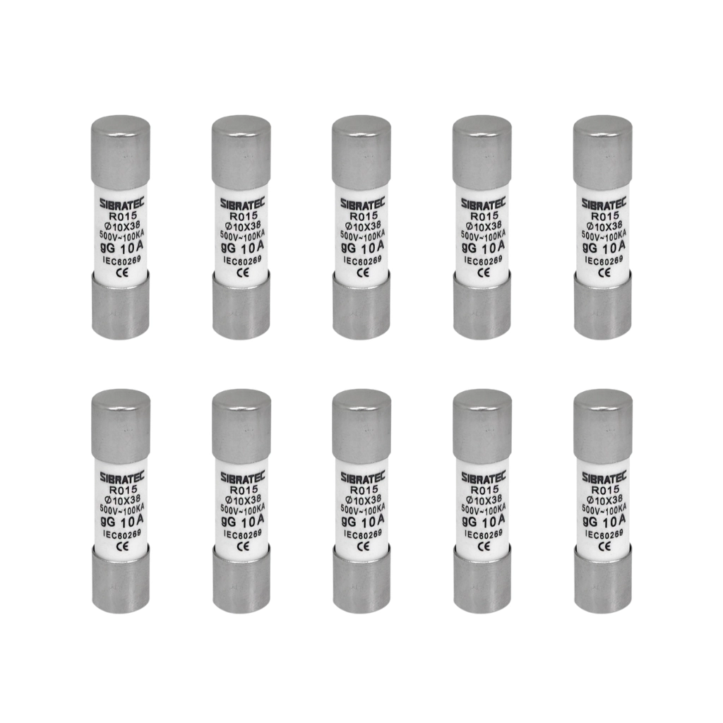 Kit Fusível Cartucho Retardado 10x38mm | 500v 100ka | Gg Ro15 10a 10 Pçs