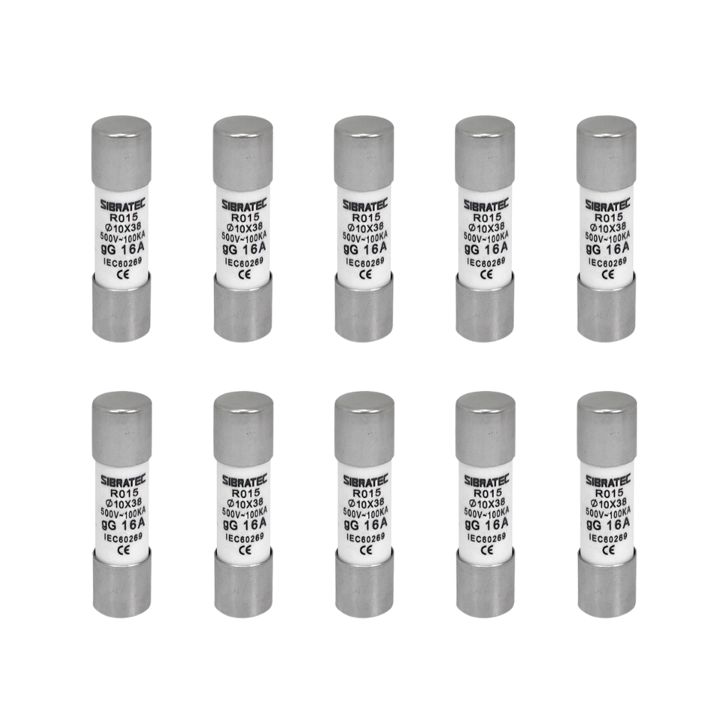 Kit Fusível Cartucho Retardado 10x38mm | 500v 100ka | Gg Ro15 16a 10 Pçs