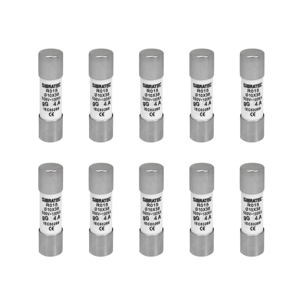 Kit Fusível Cartucho Retardado 10x38mm | 500v 100ka | Gg Ro15 4a 10 Pçs