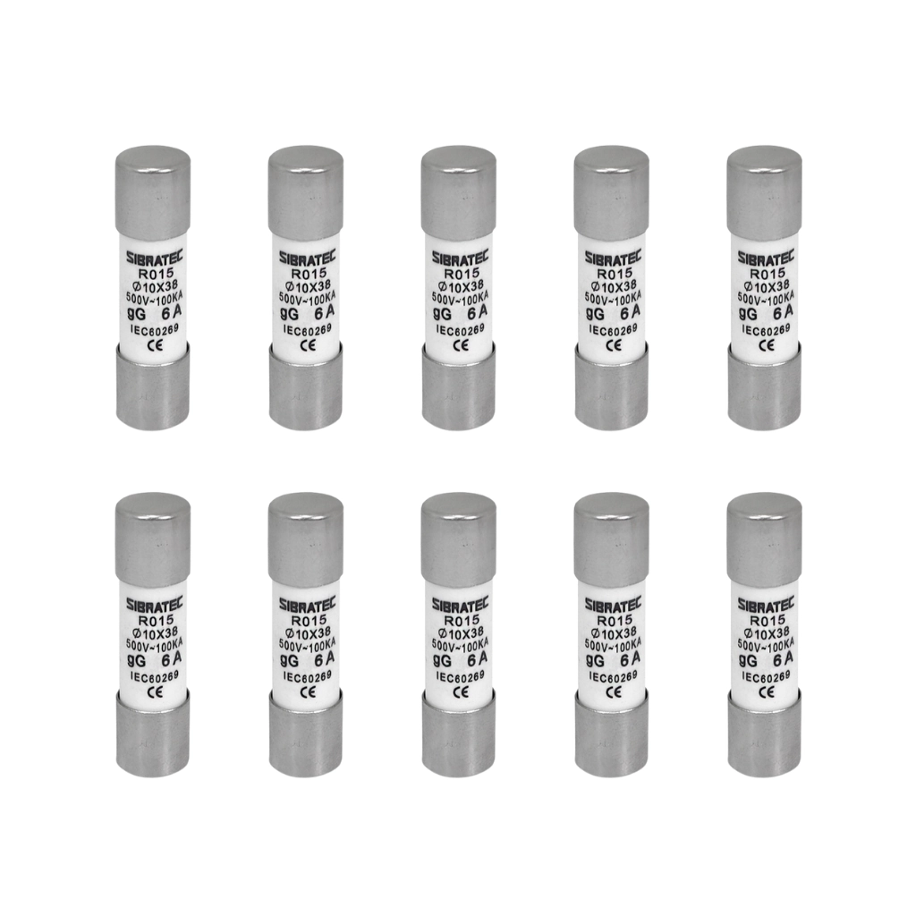 Kit Fusível Cartucho Retardado 10x38mm | 500v 100ka | Gg Ro15 6a 10 Pçs