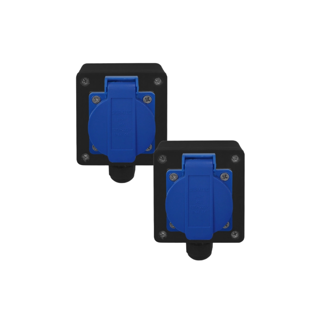 Kit Tomada + Caixa Preta Padrão Brasileiro 2p+t 20a Azul 2 Peças