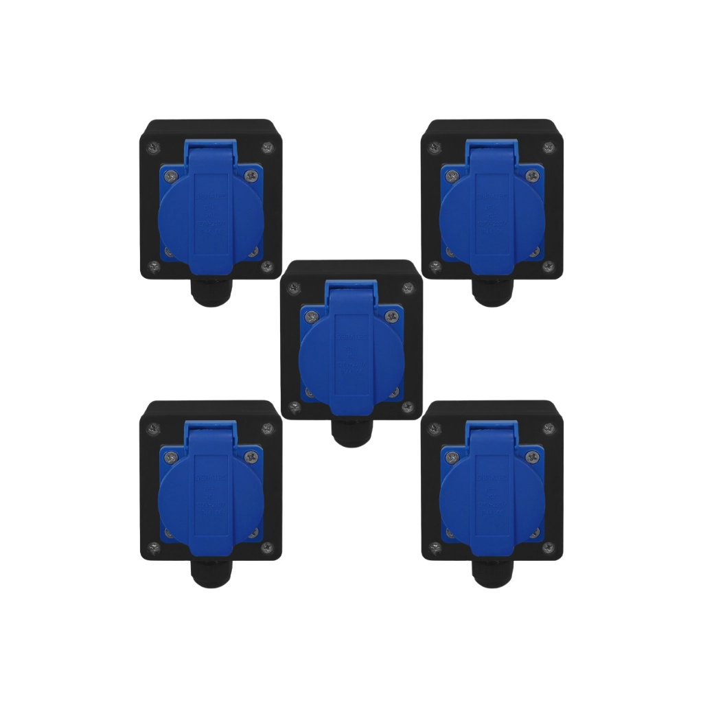 Kit Tomada + Caixa Preta Padrão Brasileiro 2p+t 20a Azul 5 Peças