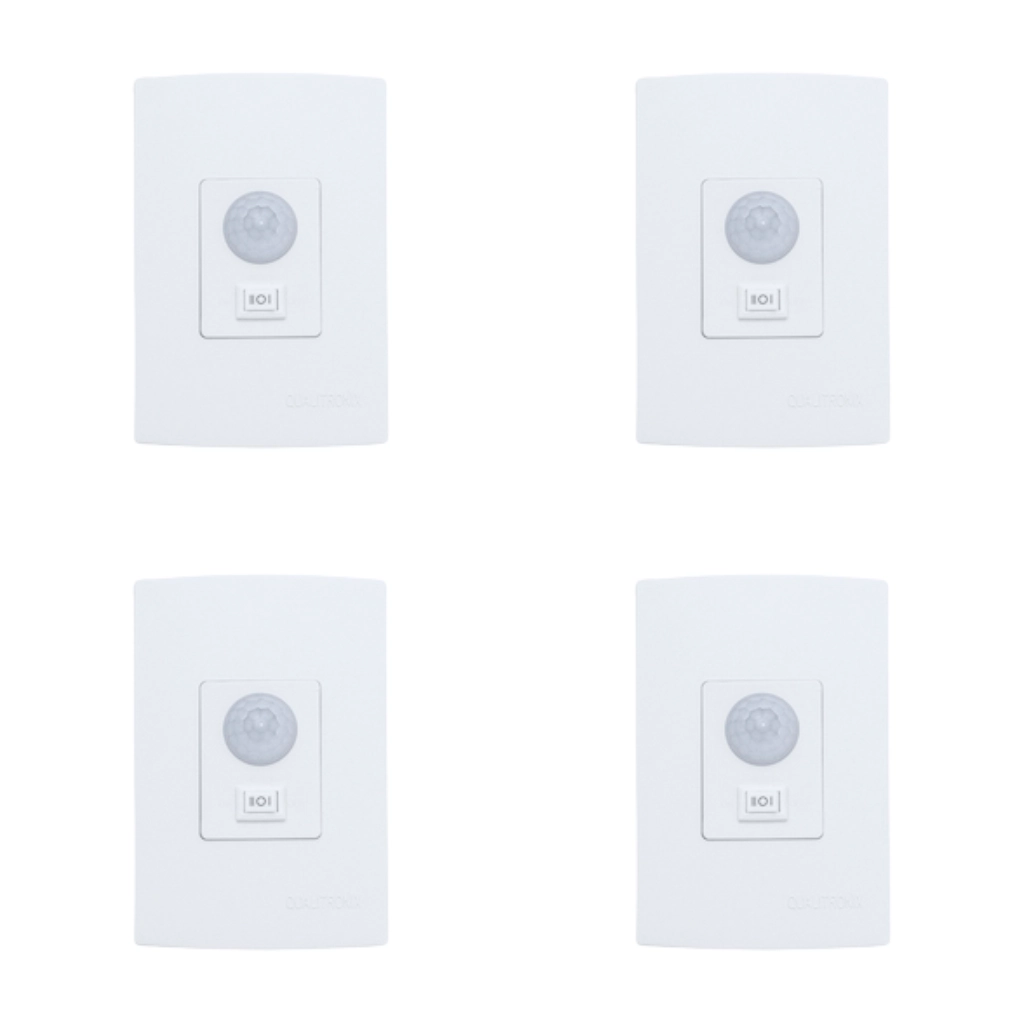 Kit Sensor De Presença | Embutir Com Chave | Lente 180º | 6 Funções | Qi6mb 4 Pçs