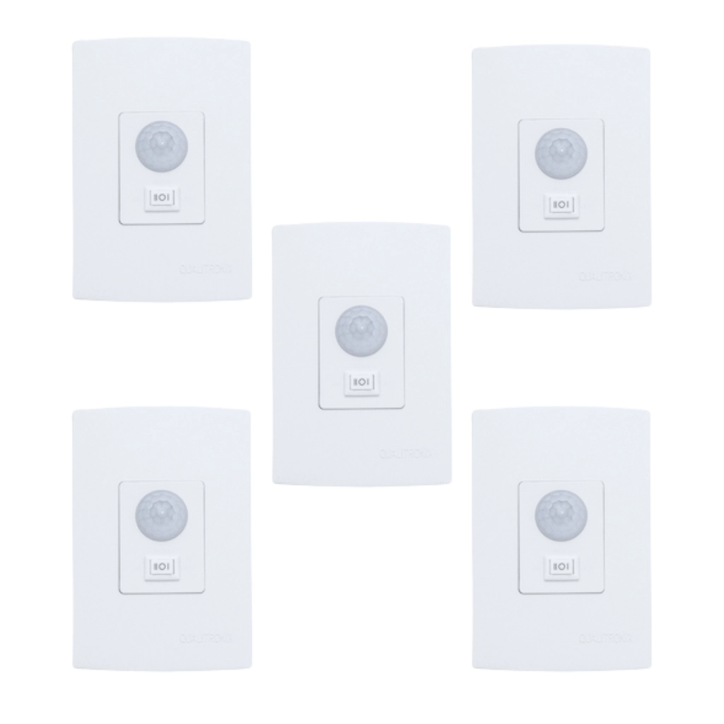 Kit Sensor De Presença | Embutir Com Chave | Lente 180º | 6 Funções | Qi6mb 5 Pçs