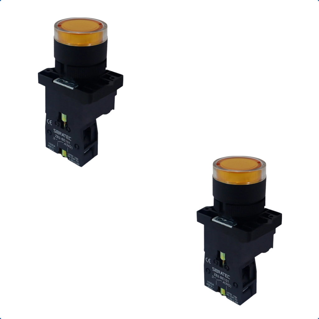 Kit Botão De Impulso Iluminado | Plástico | Ew3561 220vca 1na | Amarelo 2 Pçs