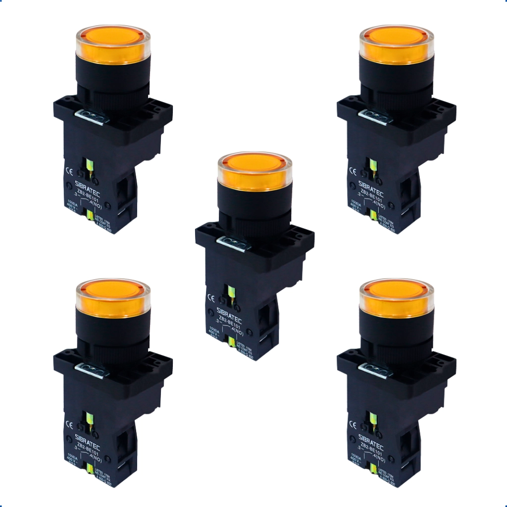 Kit Botão De Impulso Iluminado | Plástico | Ew3561 220vca 1na | Amarelo 5 Pçs
