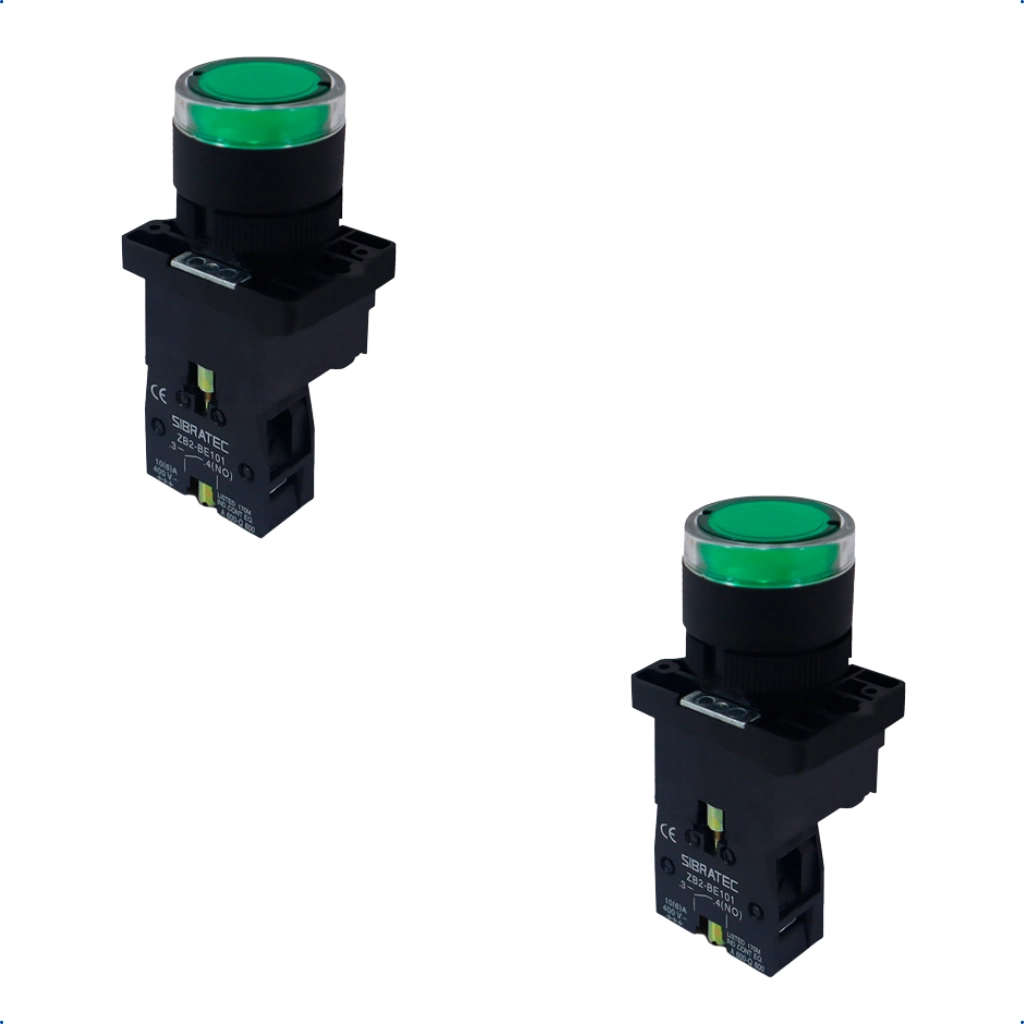 Kit Botão De Impulso Iluminado | Plástico | Ew3361 24v 1na | Verde 2 Pçs