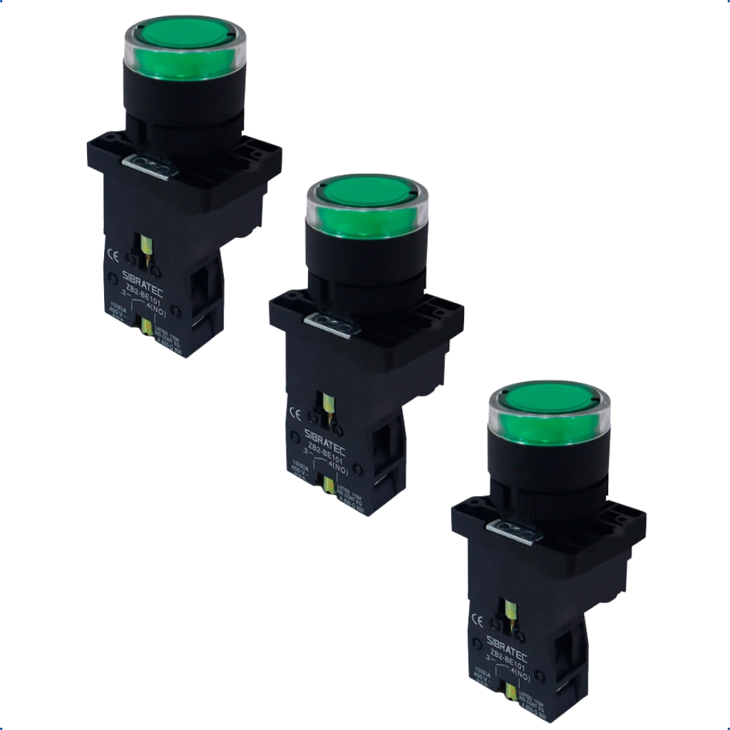 Kit Botão De Impulso Iluminado | Plástico | Ew3361 24v 1na | Verde 3 Pçs