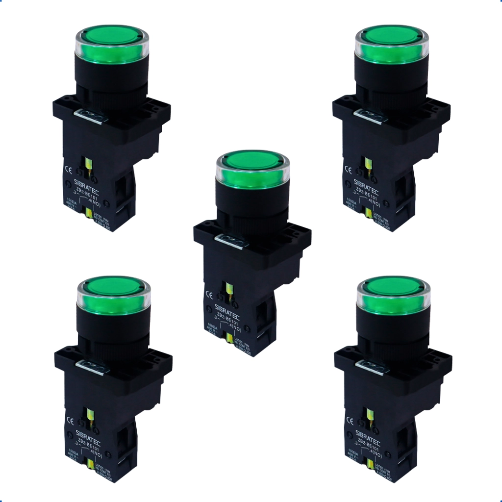 Kit Botão De Impulso Iluminado | Plástico | Ew3361 24v 1na | Verde 5 Pçs