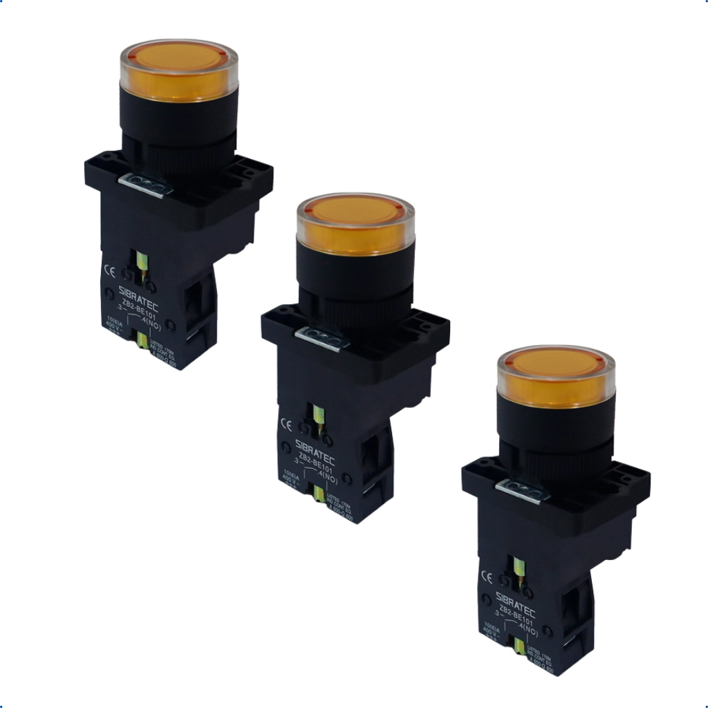 Kit Botão De Impulso Iluminado | Plástico | Ew3561 24v 1na | Amarelo 3 Pçs