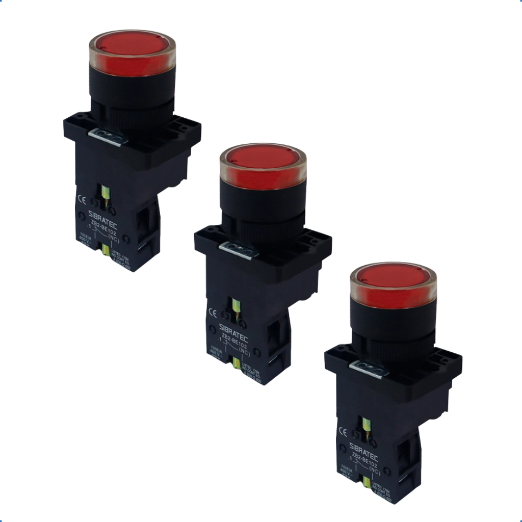 Kit Botão De Impulso Iluminado | Plástico | Ew3461 24v 1nf | Vermelho 3 Pçs