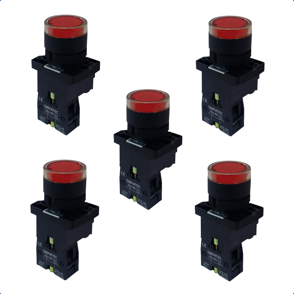 Kit Botão De Impulso Iluminado | Plástico | Ew3461 24v 1nf | Vermelho 5 Pçs