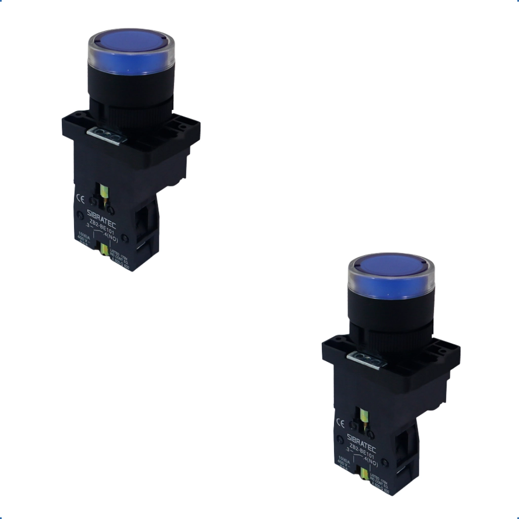 Kit Botão De Impulso Iluminado | Plástico | Ew3661 24v 1na | Azul 2 Pçs