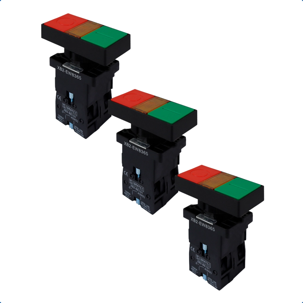 Kit Botão Duplo Xb2-ew8375 Quadrado | Liga/desliga | Iluminado | 220vca | 1na+1nf 3 Pçs