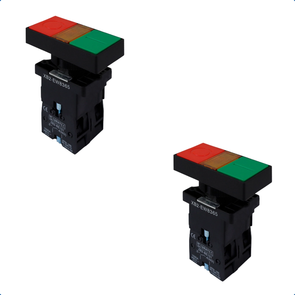 Kit Botão Duplo Xb2-ew8375 Quadrado | Liga/desliga | Iluminado | 24v | 1na+1nf 2 Pçs
