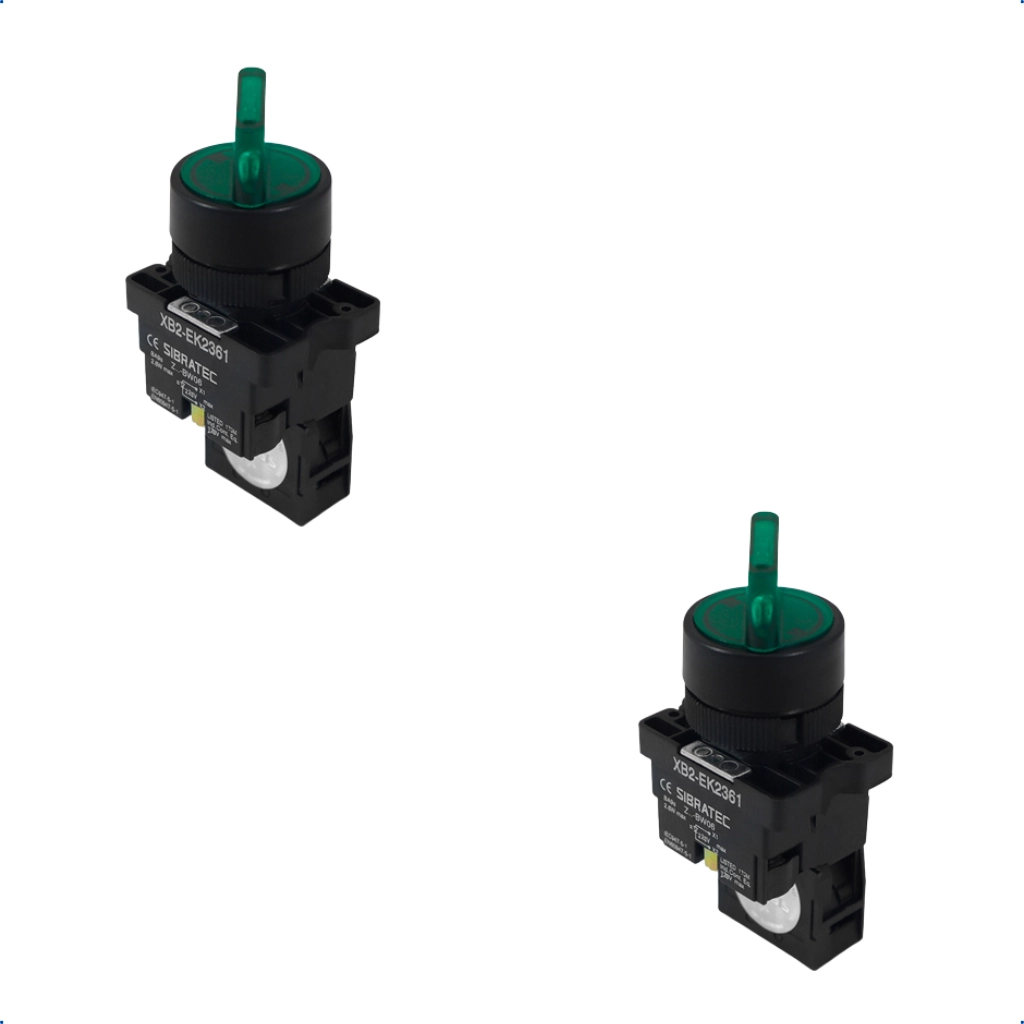 Kit Chave Seletora Iluminada Plástica | Xb2 Ek2361 220vca | 1na 2 Posições | Verde 2 Pçs