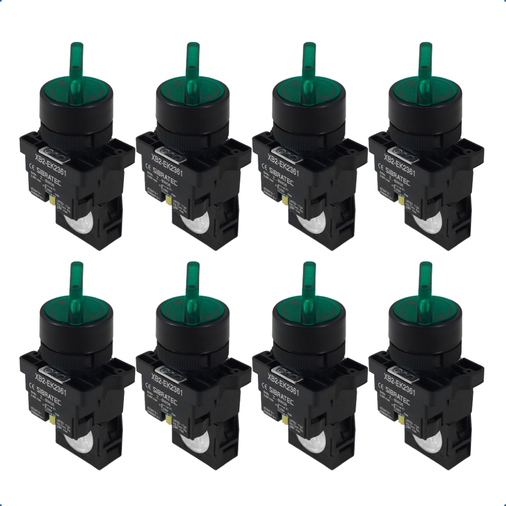 Kit Chave Seletora Iluminada Plástica | Xb2 Ek2361 220vca | 1na 2 Posições | Verde 8 Pçs