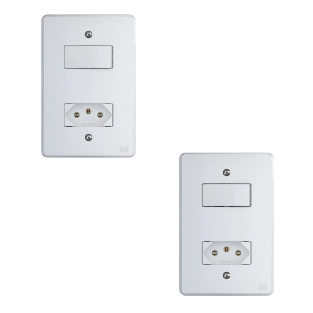 Kit Conjunto Interruptor 4x2 | 1 Tecla Simples 10a + 1 Tomada 10a 250v 2 Peças