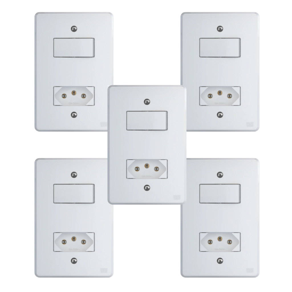 Kit Conjunto Interruptor 4x2 | 1 Tecla Simples 10a + 1 Tomada 10a 250v 5 Peças