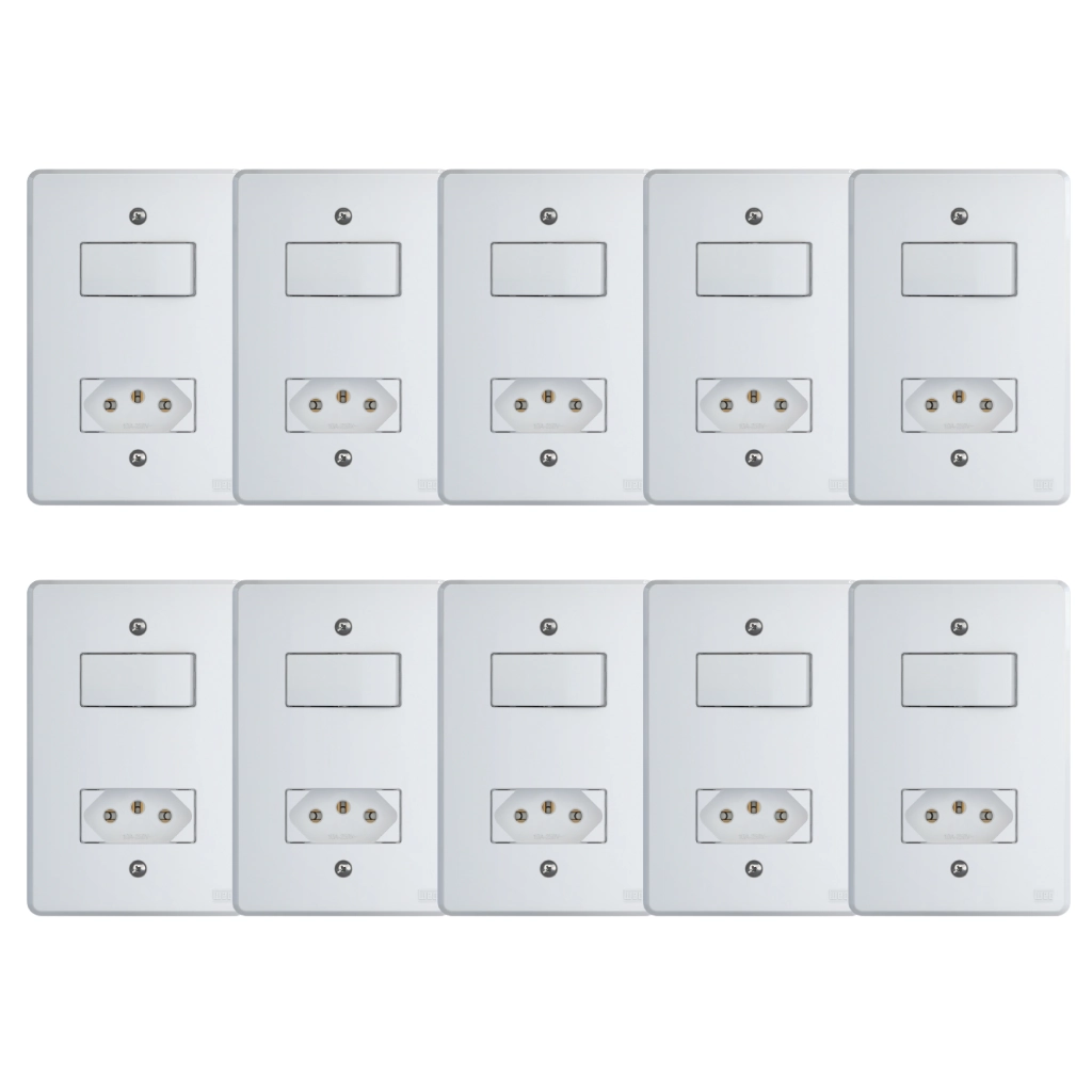 Kit Conjunto Interruptor 4x2 | 1 Tecla Simples 10a + 1 Tomada 10a 250v 10 Peças