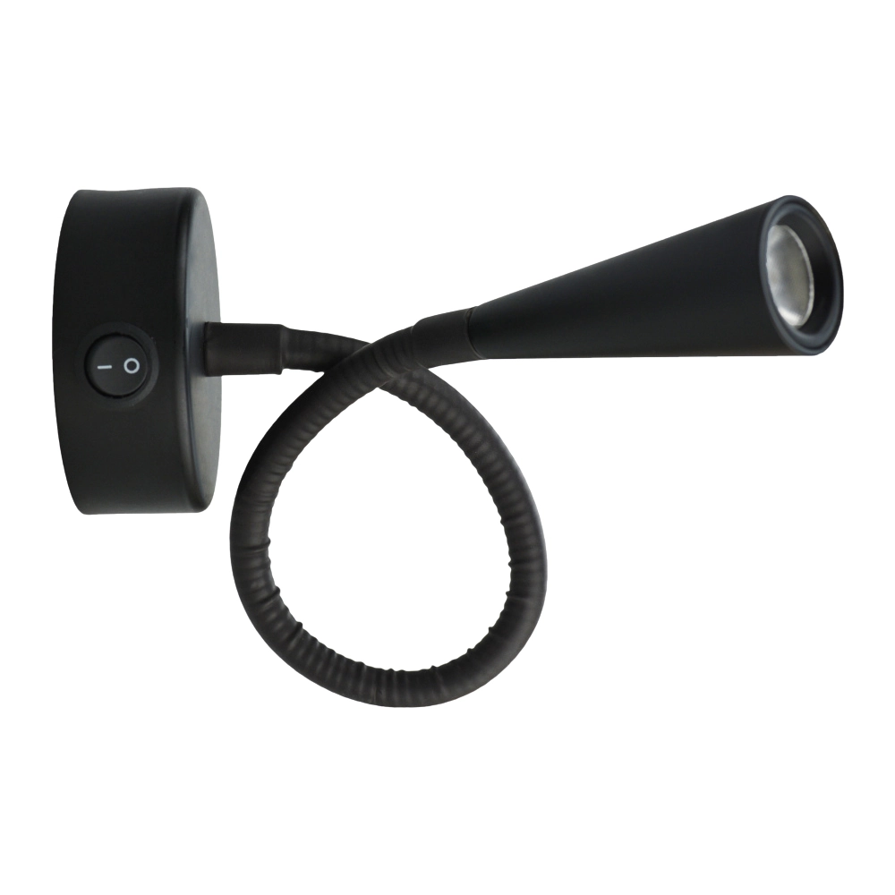 Arandela De Cabeceira Leitura Flexivel Preto Led 3w 3000k Bivolt