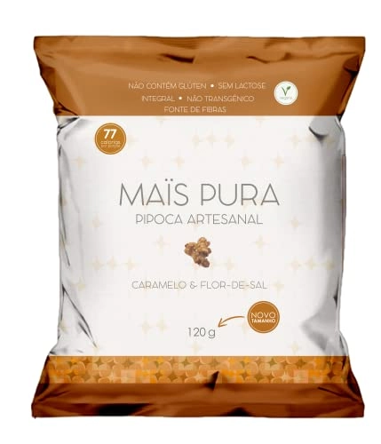 Pipoca Pronta Artesanal Integral Caramelo Flor De Sal Maïs Pura Pacote 120g