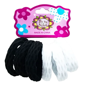 Elásticos Para Cabelo Preto/ Branco Biju Nova 6un