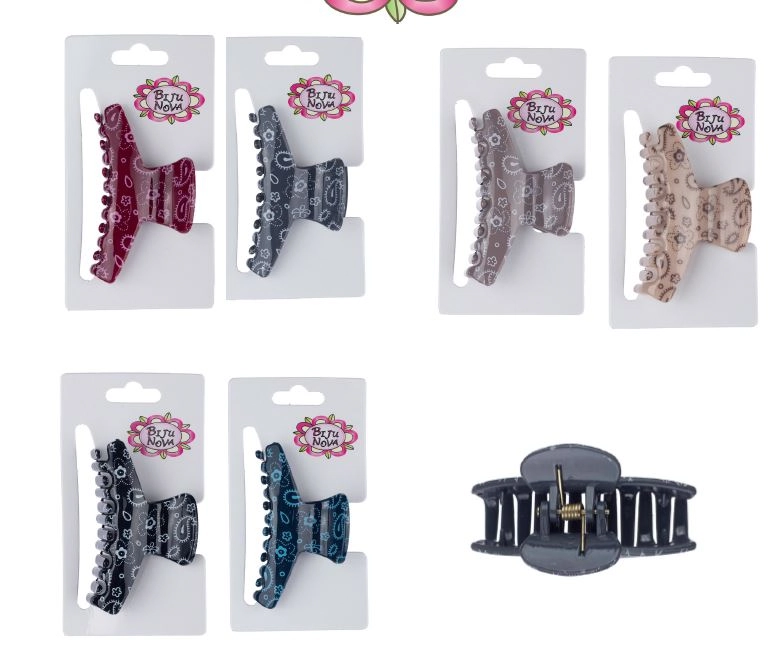 Prendedor P/cabelo Piranha Acrilic Estampada Sort 6cm Ref.d800