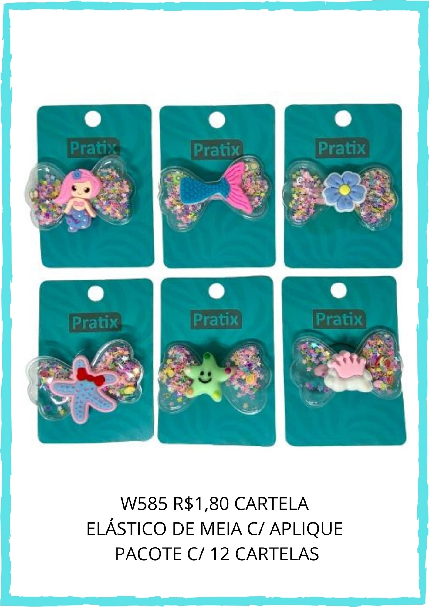 Amarrador P/ Cabelos Elastico De Meia C/ Aplique De Silicone Sereia 5,5cm Cartela C/1 Unidade Pacote
