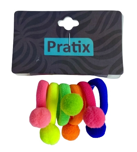 Amarrador Elastico Pompom 6un Colorido W520 Pratix