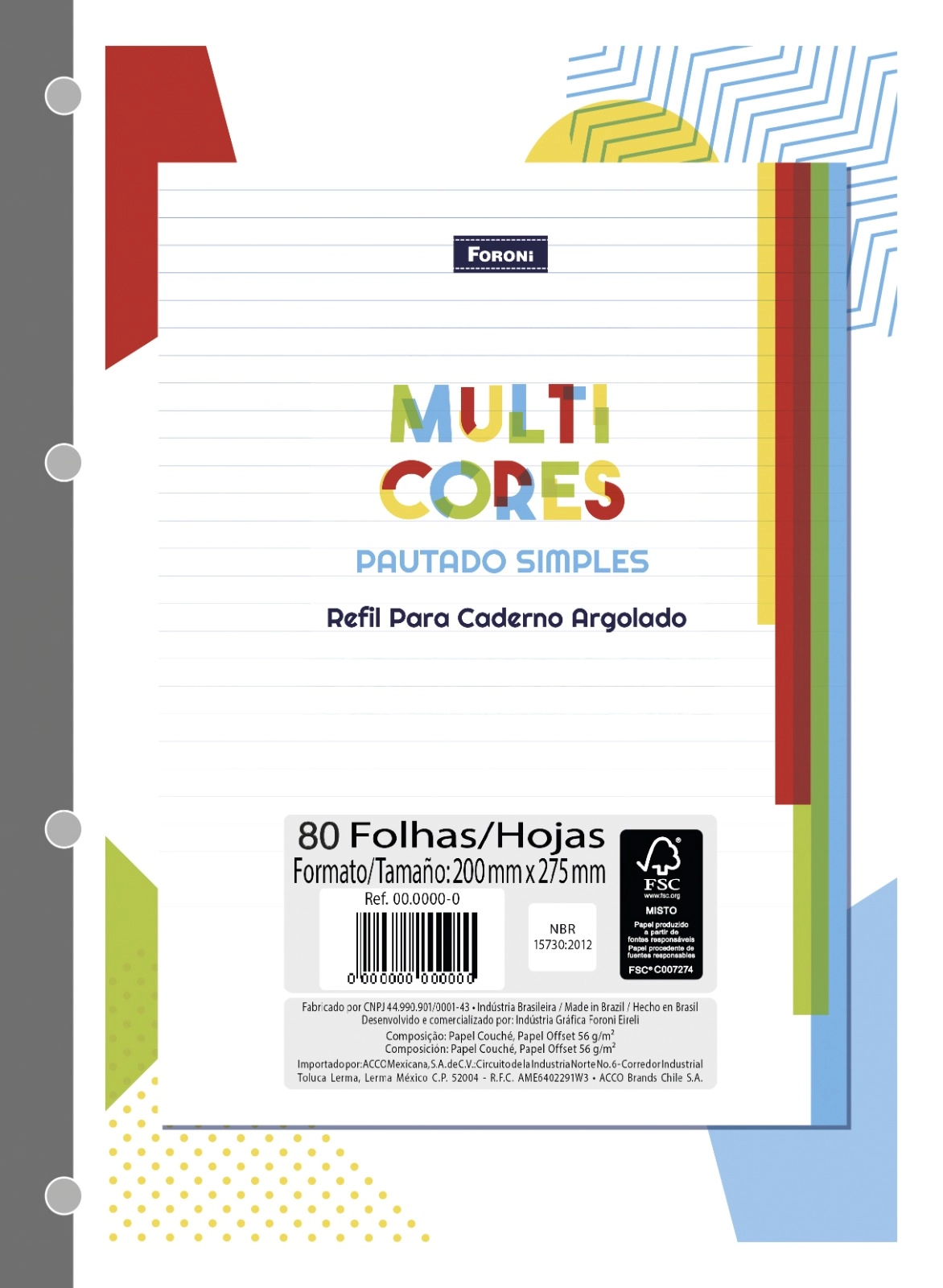 Refil Fichario Multi Cores 80
