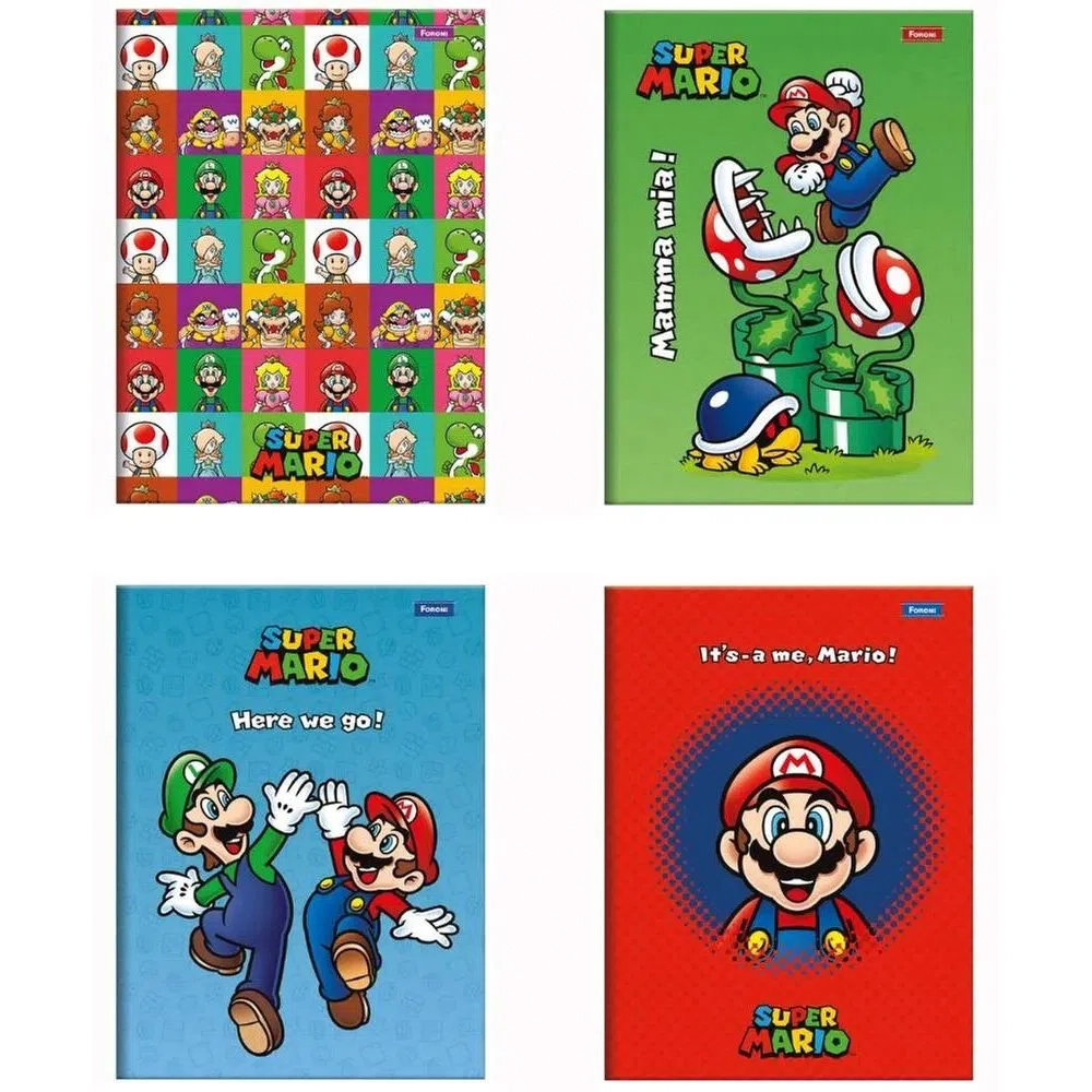 Caderno Brochura Capa Dura 1/4 Super Mario Bros Foroni 80 Folhas