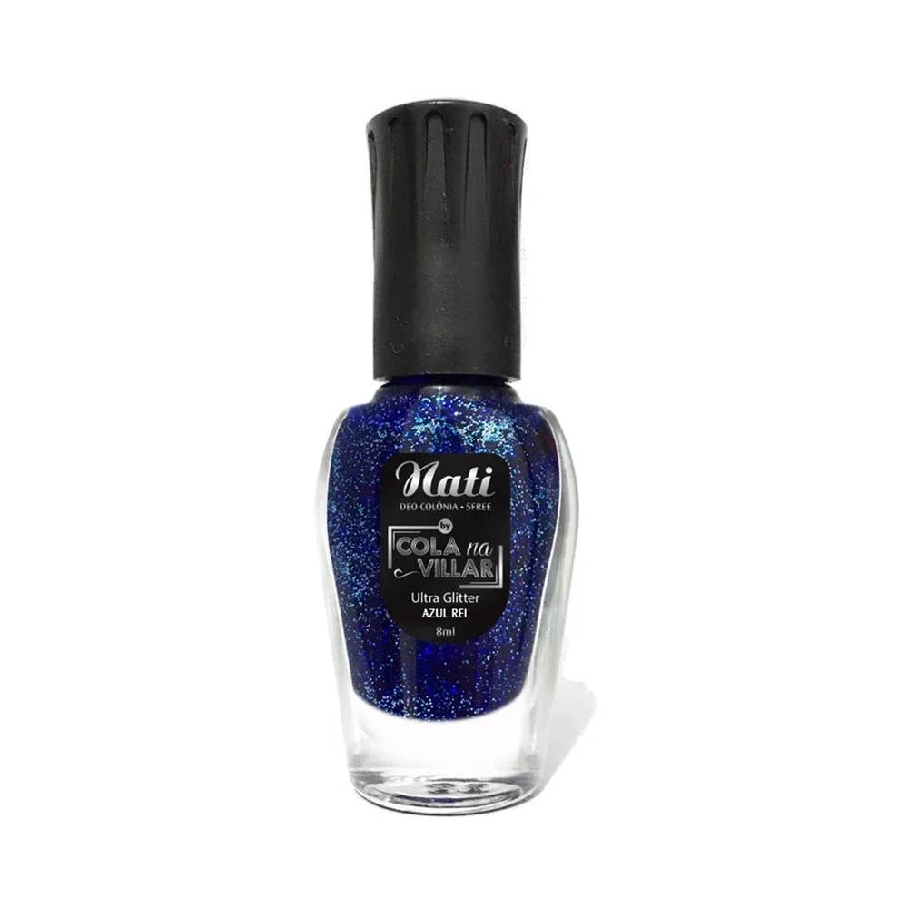 Esmalte Nati Cola Na Vilar Glitter Azul Rei 8ml