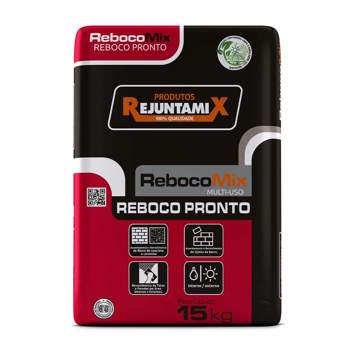 Argamassa Massa de Reparo Interno e Externo 15kg Cinza Reboco Pronto Rejuntamix