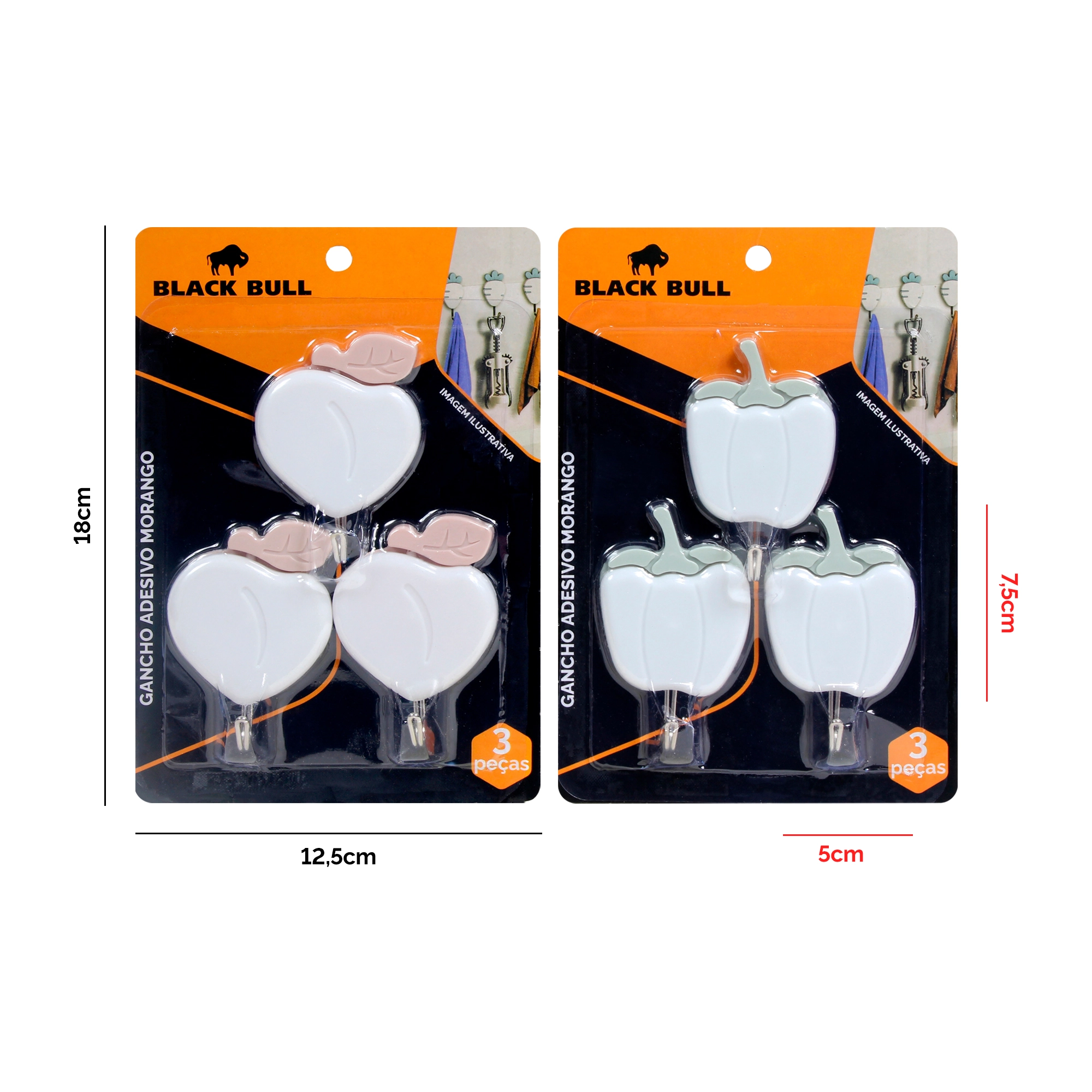 Gancho Adesivo Morango 3 Pcs Ref