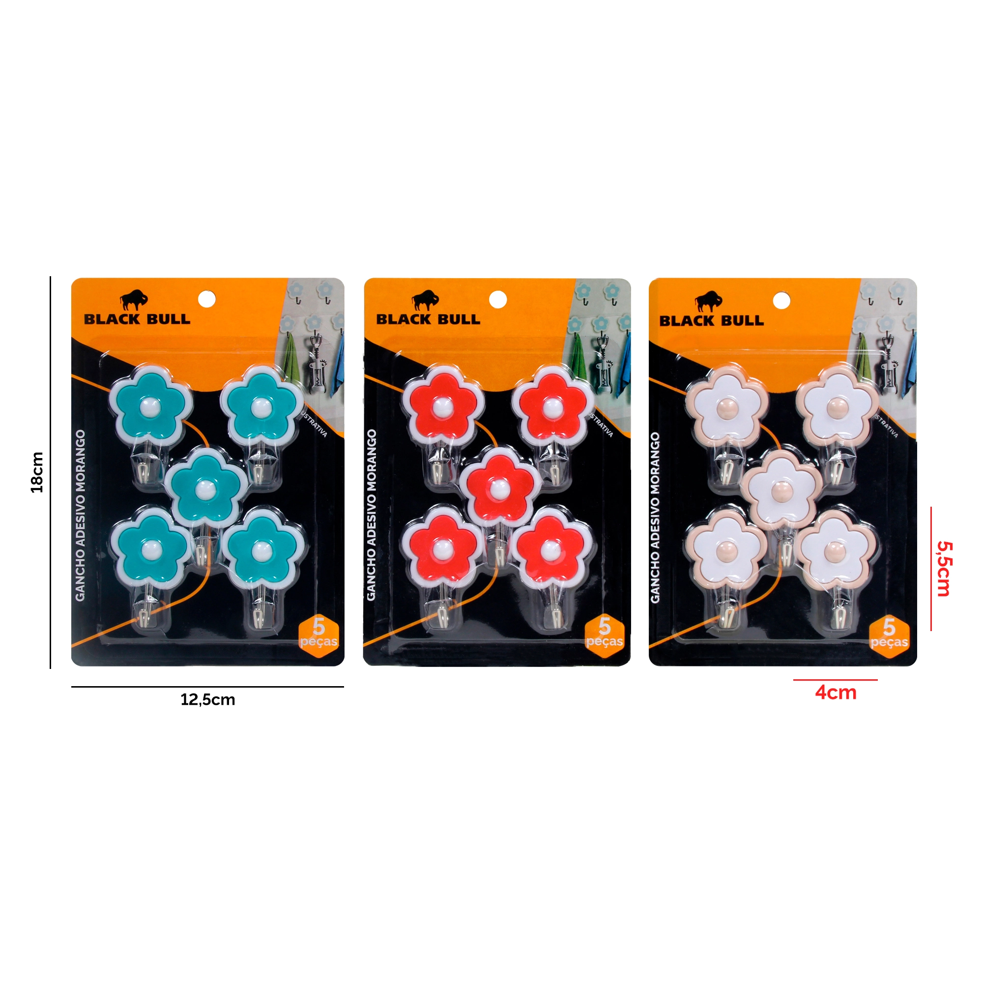 Gancho Adesivo Flor 3 Pcs Ref