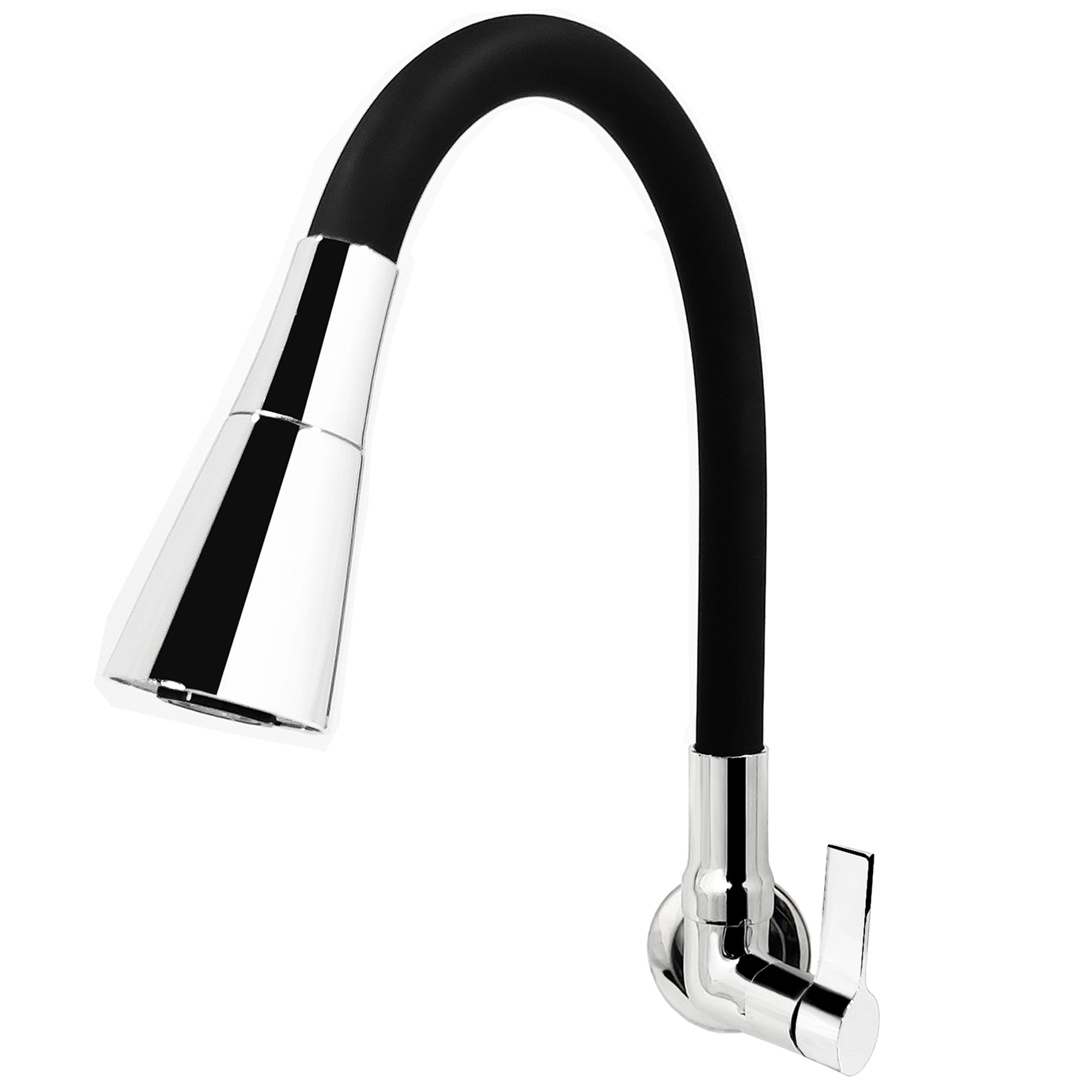 Torneira para Parede de Cozinha Bica Alta Cromada e Preta Colors Flex Cone Cromado C70 Tidra