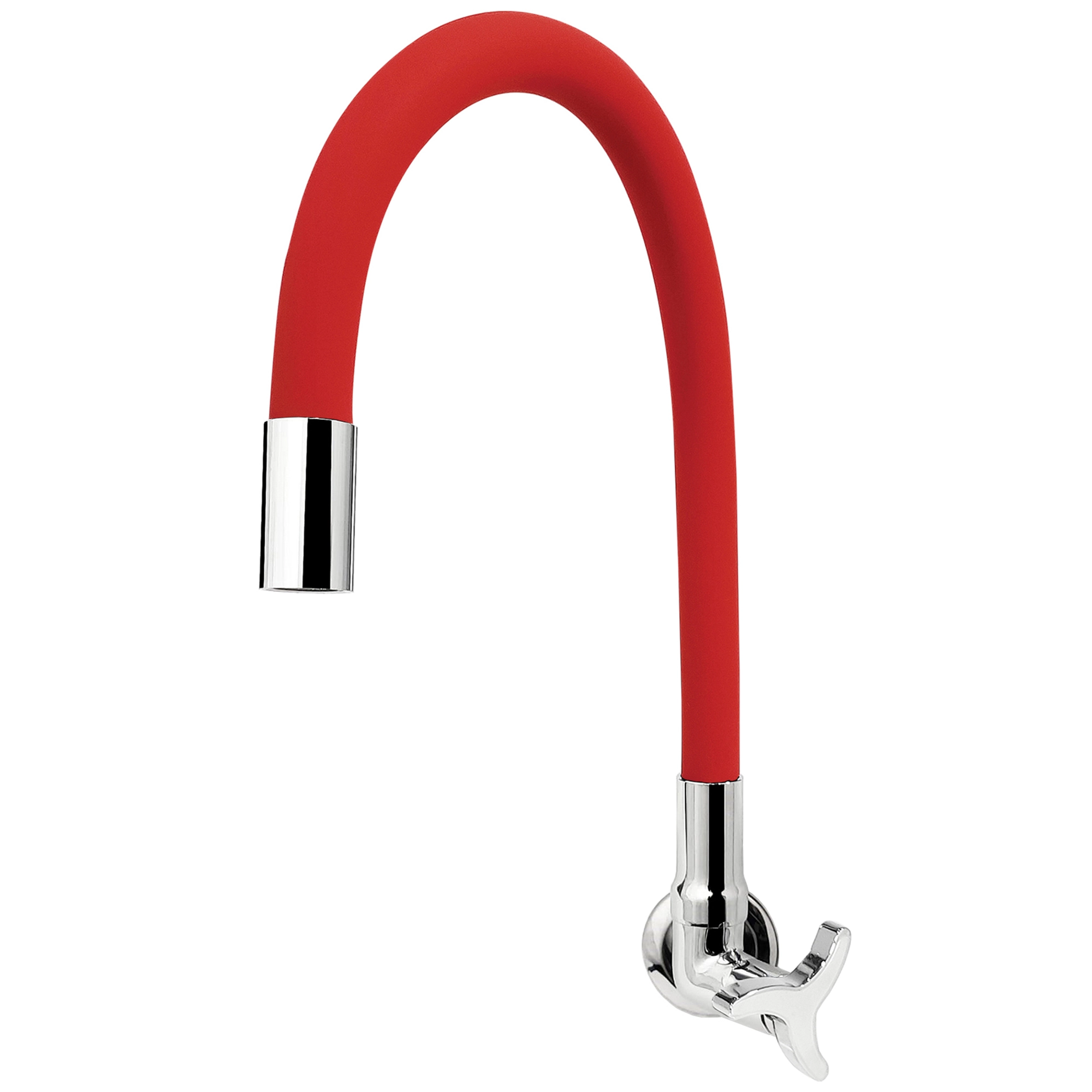 Torneira para Parede de Cozinha Bica Alta Cromada e Vermelha Colors Flex C57 Tidra