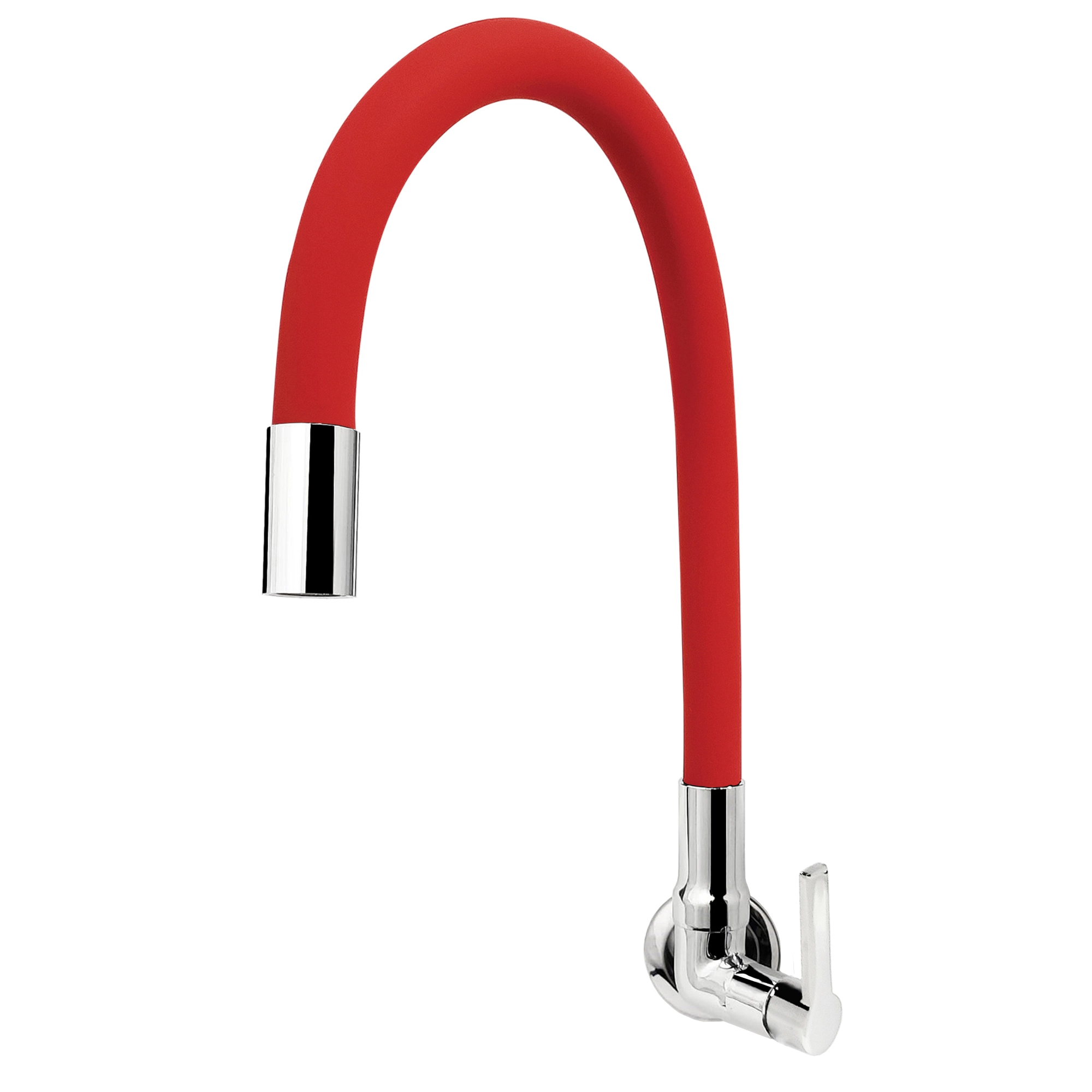Torneira para Parede de Cozinha Bica Alta Cromada e Vermelha Colors Flex C80 Tidra
